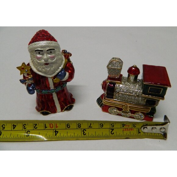Santa Claus & Train Figurine Hinged Trinket Boxes Enamel Rhinestone Accents - Picture 13 of 15